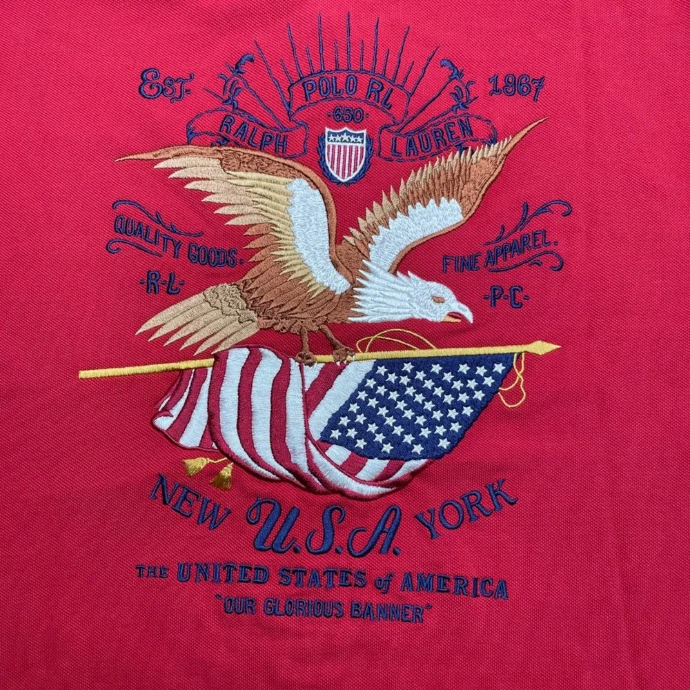 Polo Ralph Lauren USA Flag Eagle Polo Shirt Red Patriotic July 4th Men's XL New